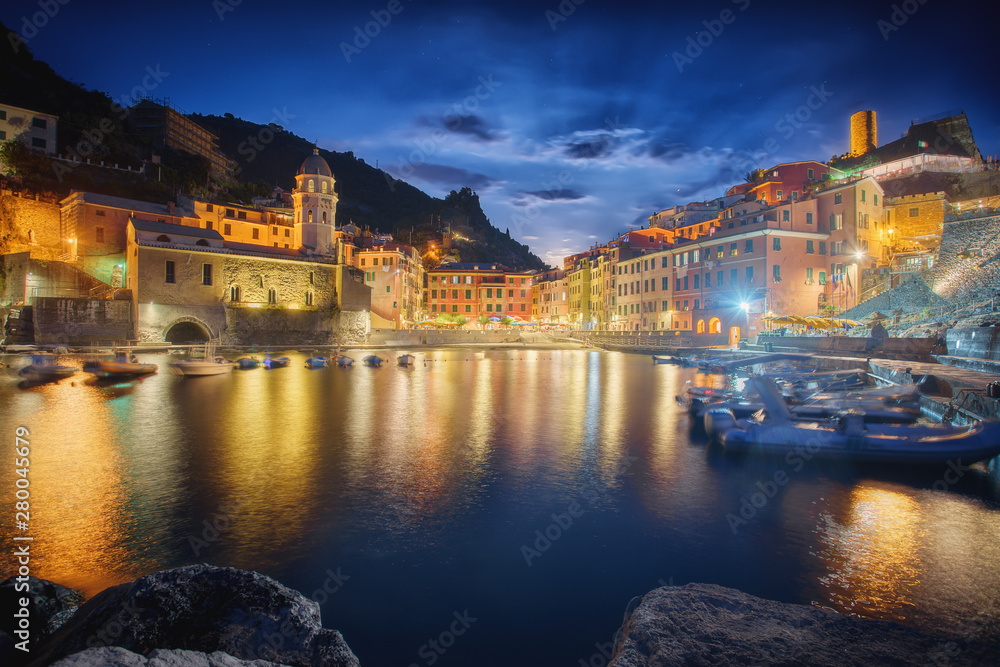 Vernazza town in Cinque Terre at night, Italy