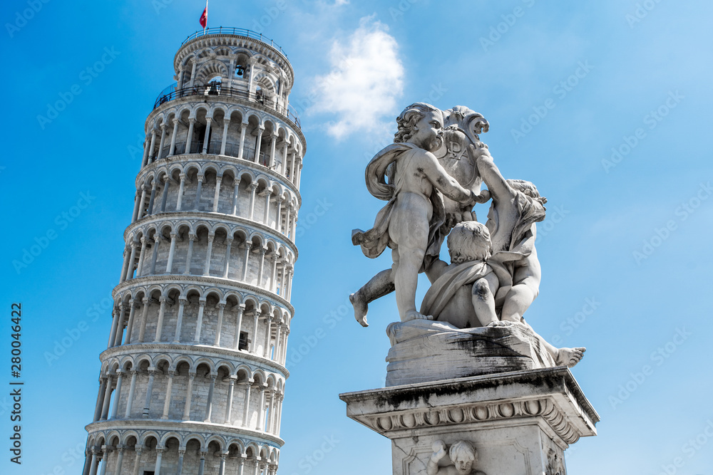 View of the Leaning Tower in sunny day, Italy
