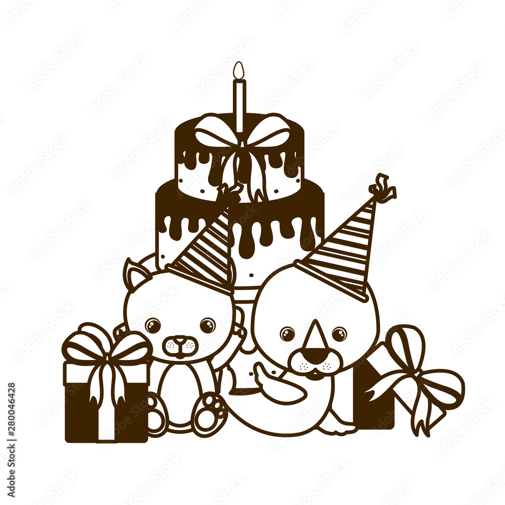 Obraz premium silhouette of card of celebration with animals on white background