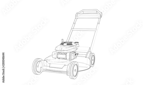 Outline lawn mower vector. Wire-frame style