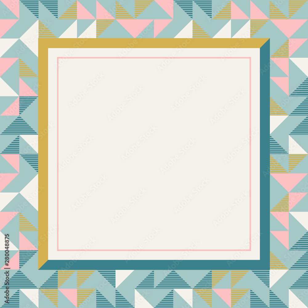 Square frame in retro colors, abstract geometric background pattern