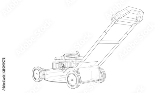 Outline lawn mower vector. Wire-frame style