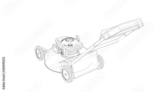 Outline lawn mower vector. Wire-frame style