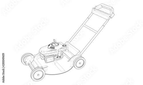 Outline lawn mower vector. Wire-frame style