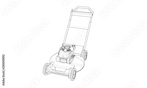 Outline lawn mower vector. Wire-frame style