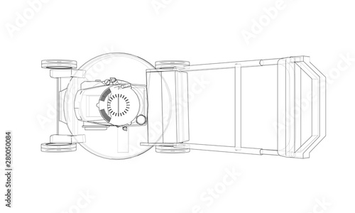Outline lawn mower vector. Wire-frame style