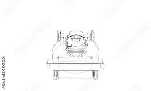 Outline lawn mower vector. Wire-frame style