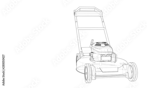 Outline lawn mower vector. Wire-frame style