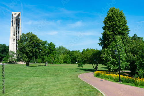 Trail and Open Field at the Naperville Riverwalk Park during Summer