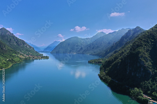 Aerial photography with drone. Panoramic view of Lake Idro in the north of Italy In the Alps. © Berg