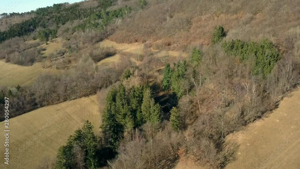 Aerial: Flying over beautiful Slovenian Karst region on sunny day. Filming seaside nature with drone. Aerial: Flying over beautiful Slovenian Karst region on sunny day. Filming seaside nature with drone.