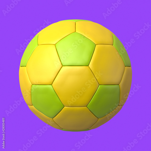 3d rendered front view of a yellow and lime football on a purple background.