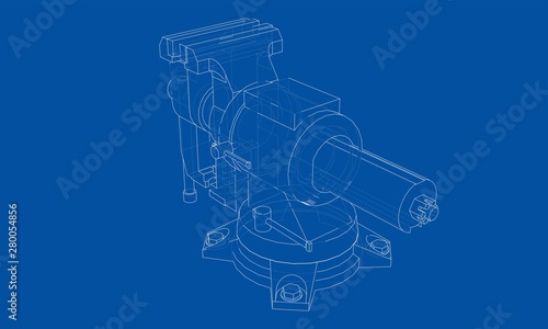 Outline vise vector. Wire-frame style