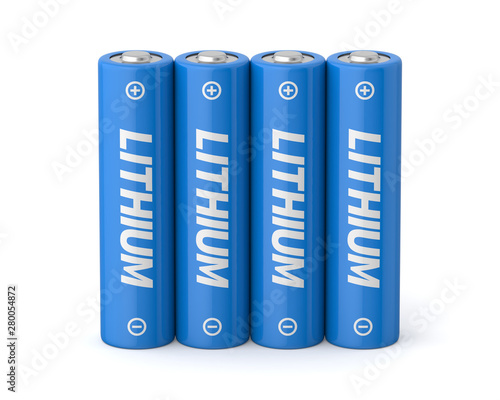 Fotografija 3d rendered four lithium aa batteries on a white background.