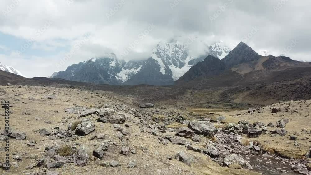 aerial view, rocky valley and glaciers in the andes aerial view, rocky valley and glaciers in the andes