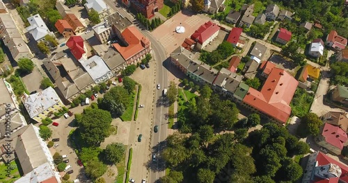 Panoramic Aerial drone view of small town photo