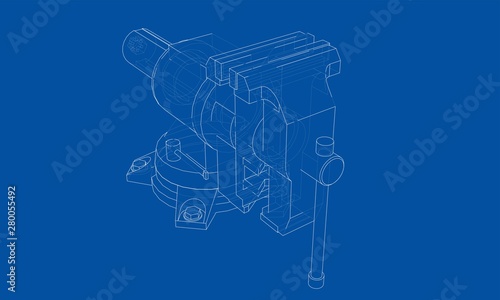 Outline vise vector. Wire-frame style