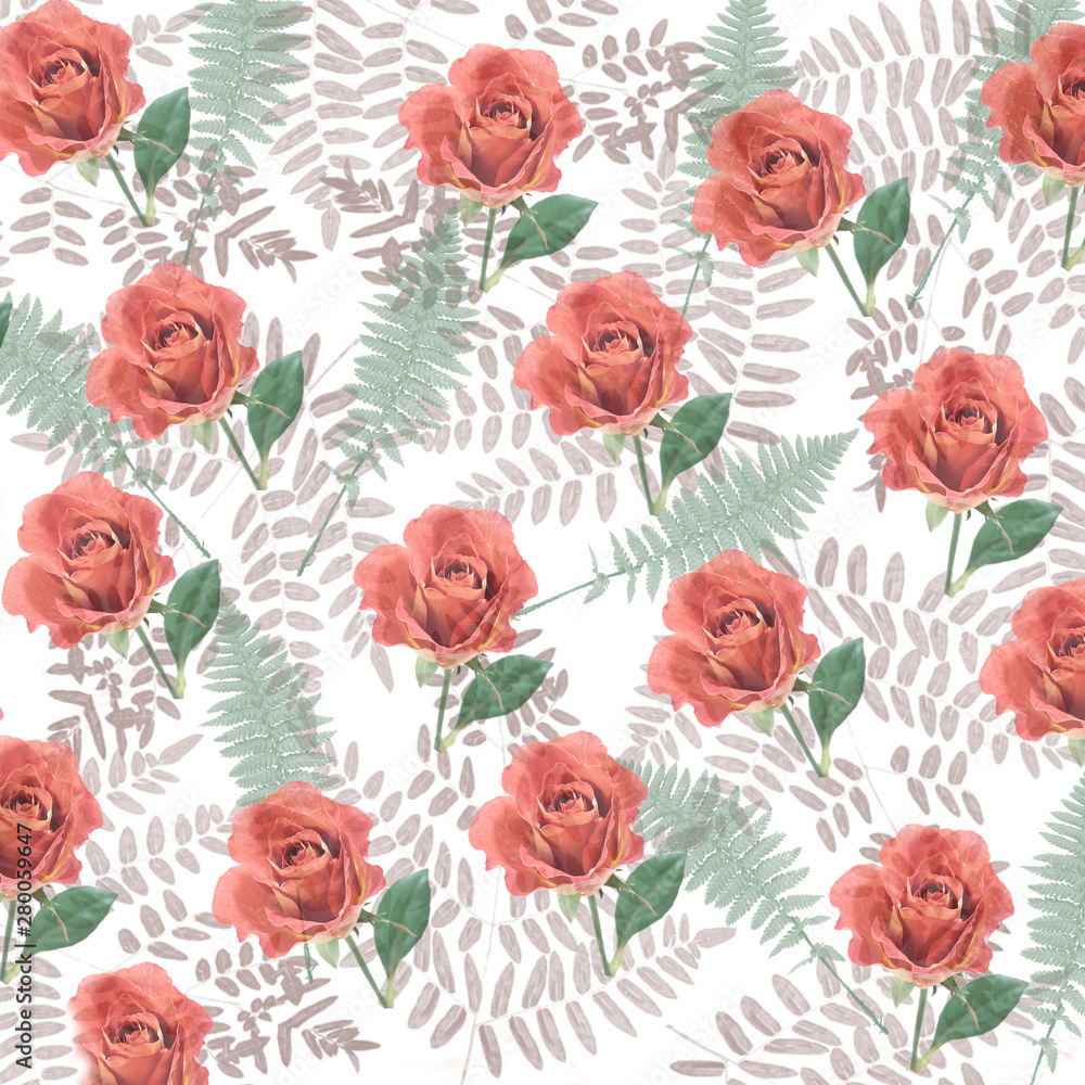 Abstract fern and roses pattern