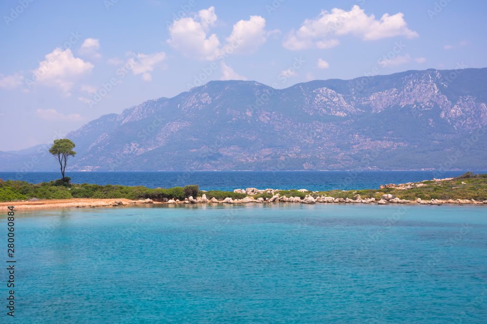 Cleopatra beach on the island of Sedir, Turkey. Aegean sea bay, paradise island Cleopatra beach on the island of Sedir, Turkey. Aegean sea bay, paradise island