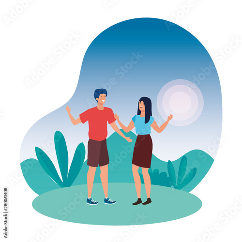 young lovers couple in the landscape