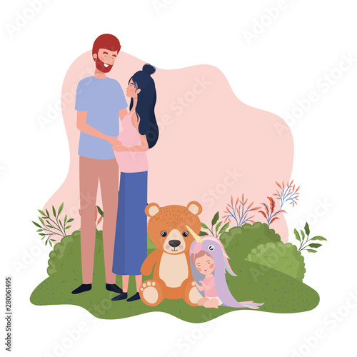 pregnant woman with husband and baby