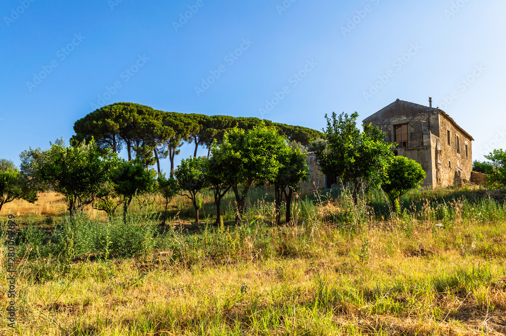 Beautiful Scenery with an Abandoned Old Country House, Caltanissetta, Sicily, Italy, Europe Beautiful Scenery with an Abandoned Old Country House, Caltanissetta, Sicily, Italy, Europe