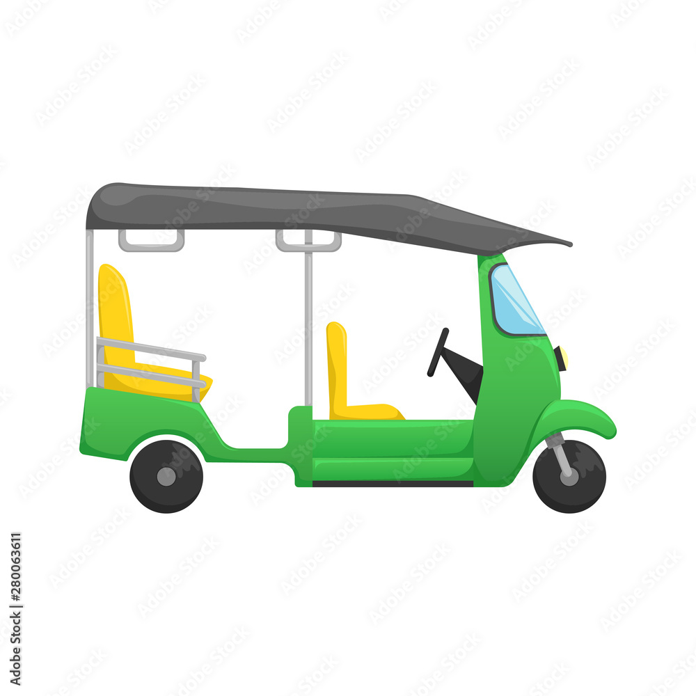 Vector tuk tuk. A flat cartoon illustration of Asian public transport.