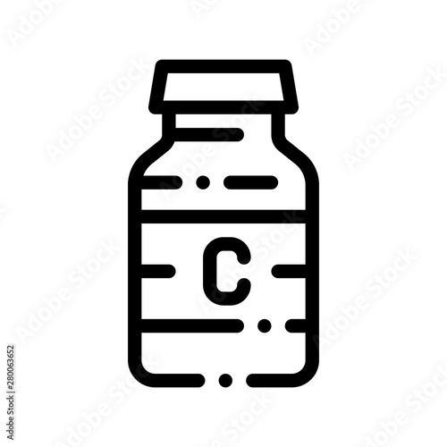 Bottle Vitamin Nutrition Vector Thin Line Icon. Package Bio Balancers Health Vitamin Sportsman Linear Pictogram. Dietary Protein Ingredient, Iso, Bar Bodybuilding Contour Illustration