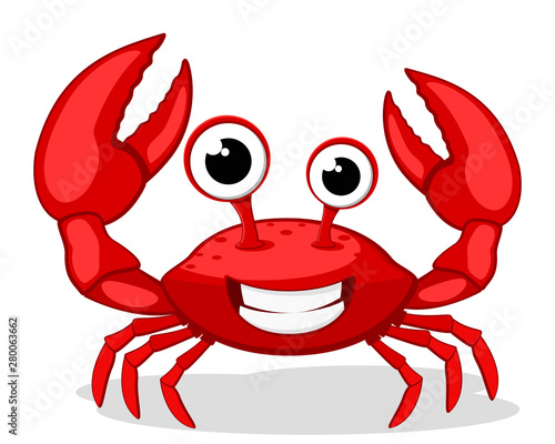 Crab character smiling with big claws on a white. photo