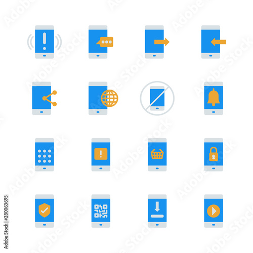 Cell phone in flat icon set.Vector illustration