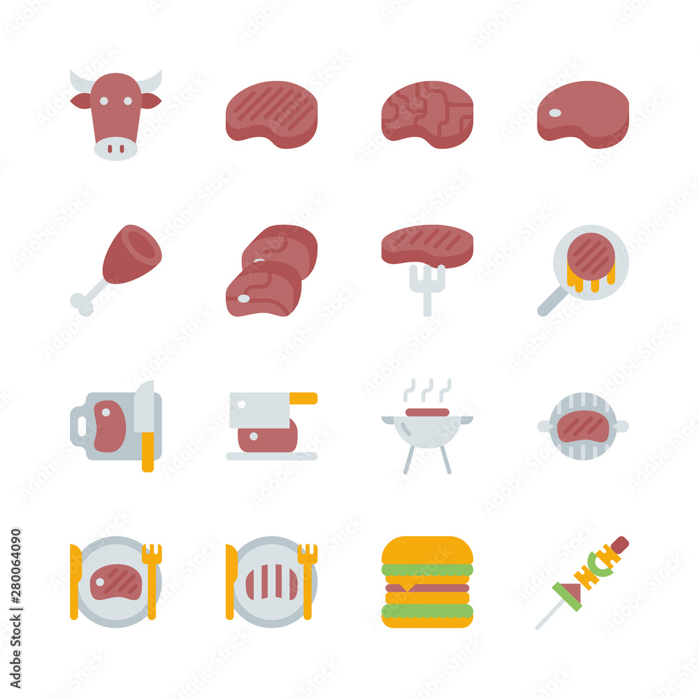 Beef related in flat icon set.Vector illustration