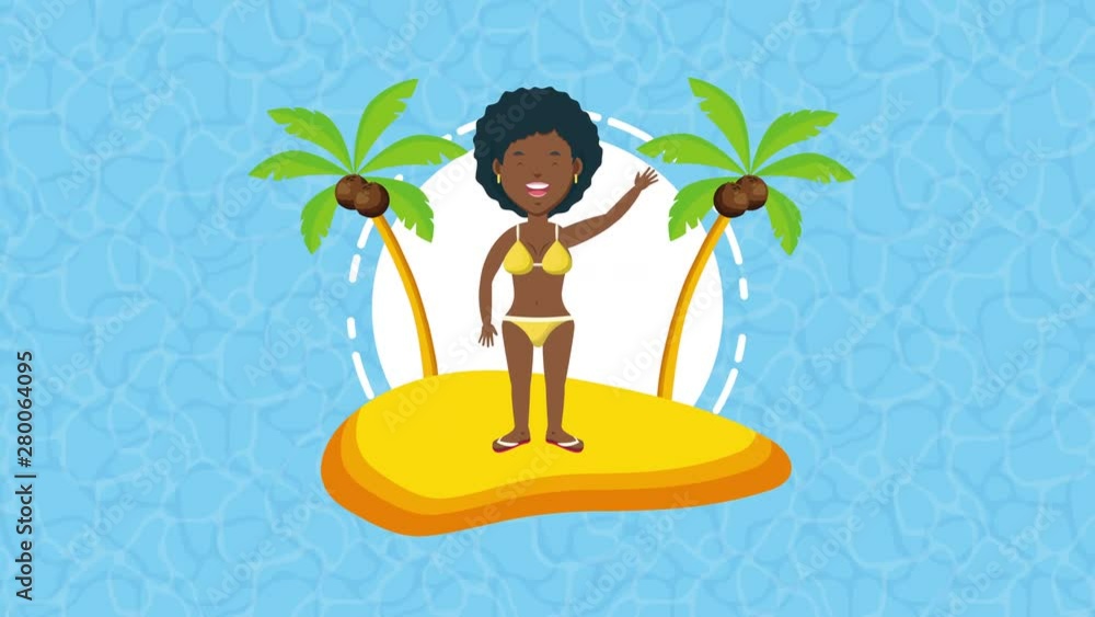 afro woman in summer time character afro woman in summer time character