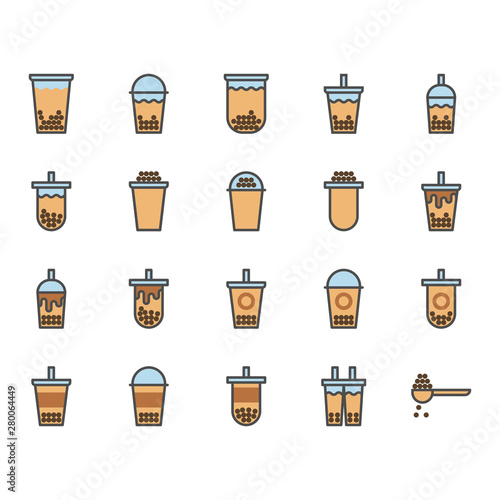 Bubble milk tea in colorline icon set.Vector illustration