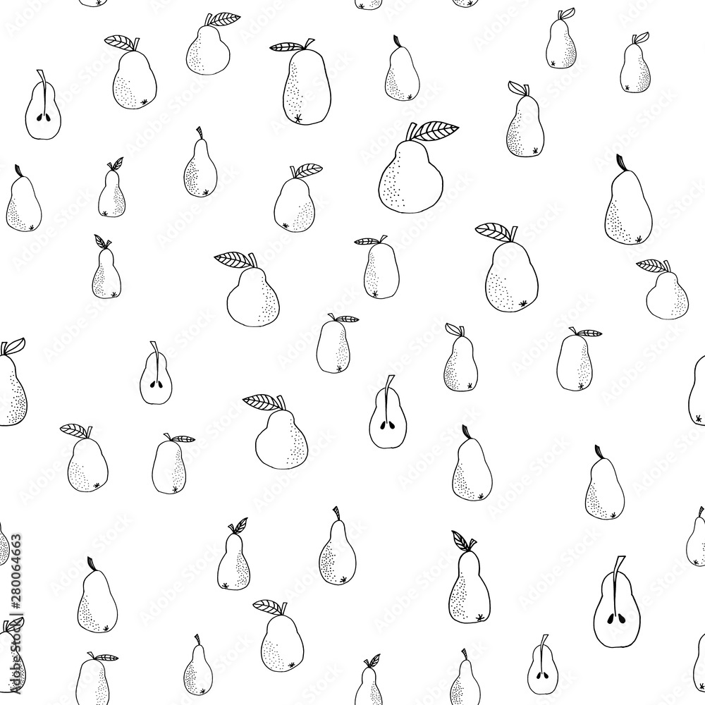 Vector seamless pattern. Pears. Hand drawn. Food background. Vector seamless pattern. Pears. Hand drawn. Food background.