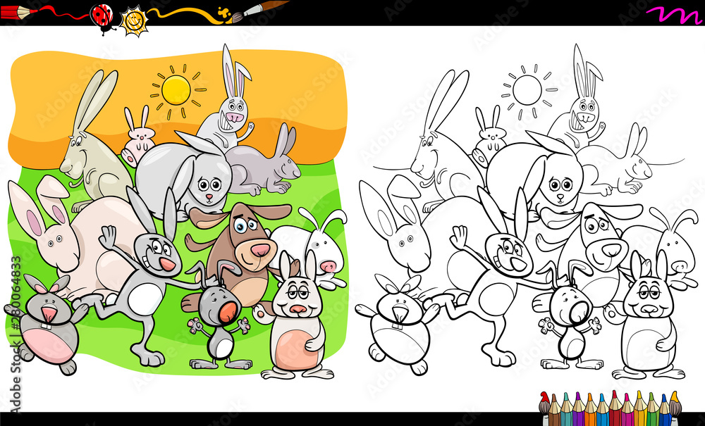 funny rabbits animal characters coloring book