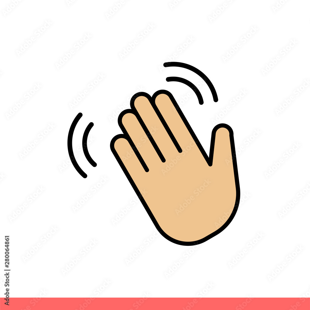 Hand wave icon, bye symbol. Simple, flat design isolated on white background for web or mobile app Hand wave icon, bye symbol. Simple, flat design isolated on white background for web or mobile app
