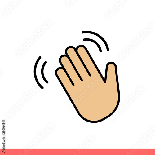 Hand wave icon, bye symbol. Simple, flat design isolated on white background for web or mobile app