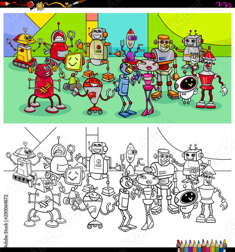 robot characters group coloring book