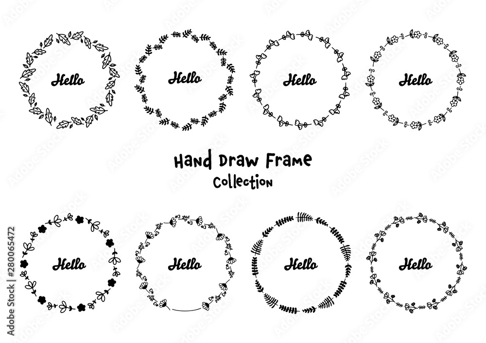 Hand drawn floral round frames set