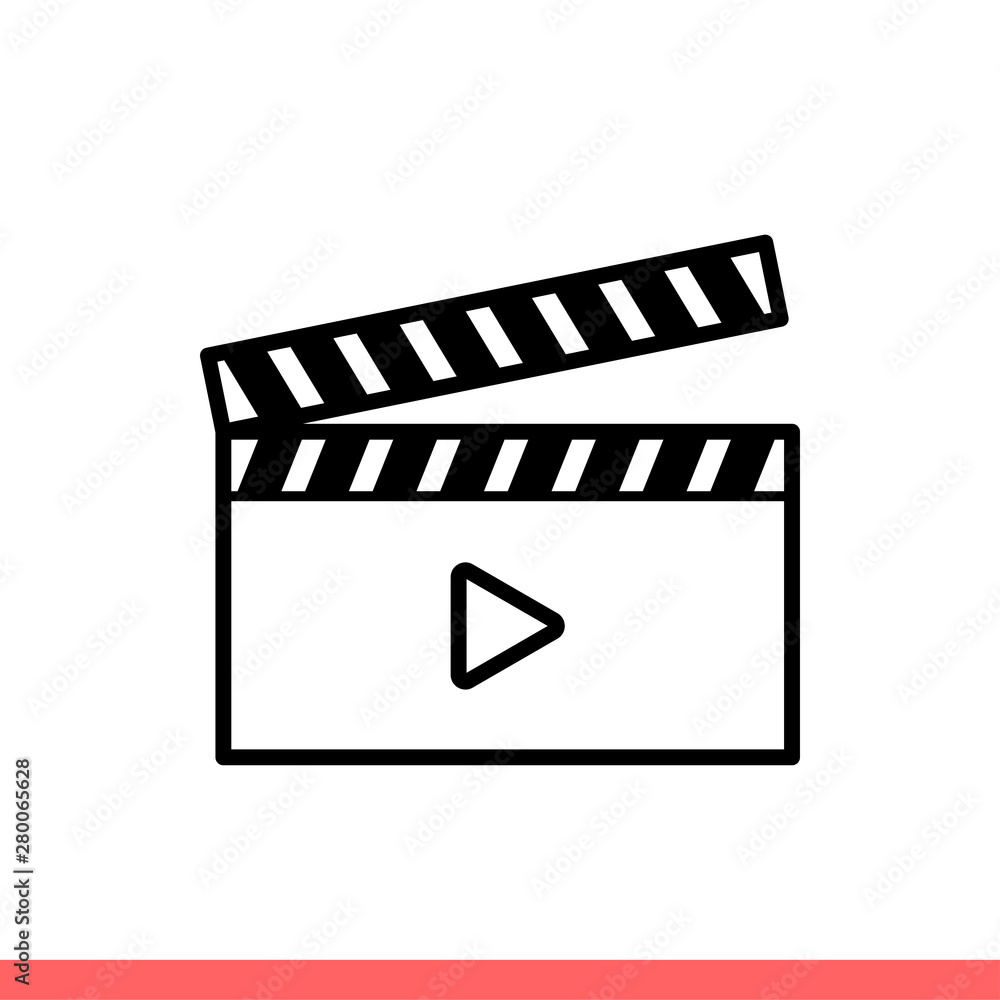 Movie clapper icon, film symbol. Simple, flat design isolated on white background for web or mobile app