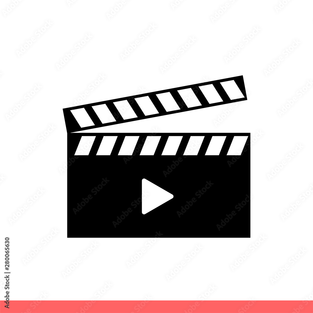 Movie clapper icon, film symbol. Simple, flat design isolated on white background for web or mobile app