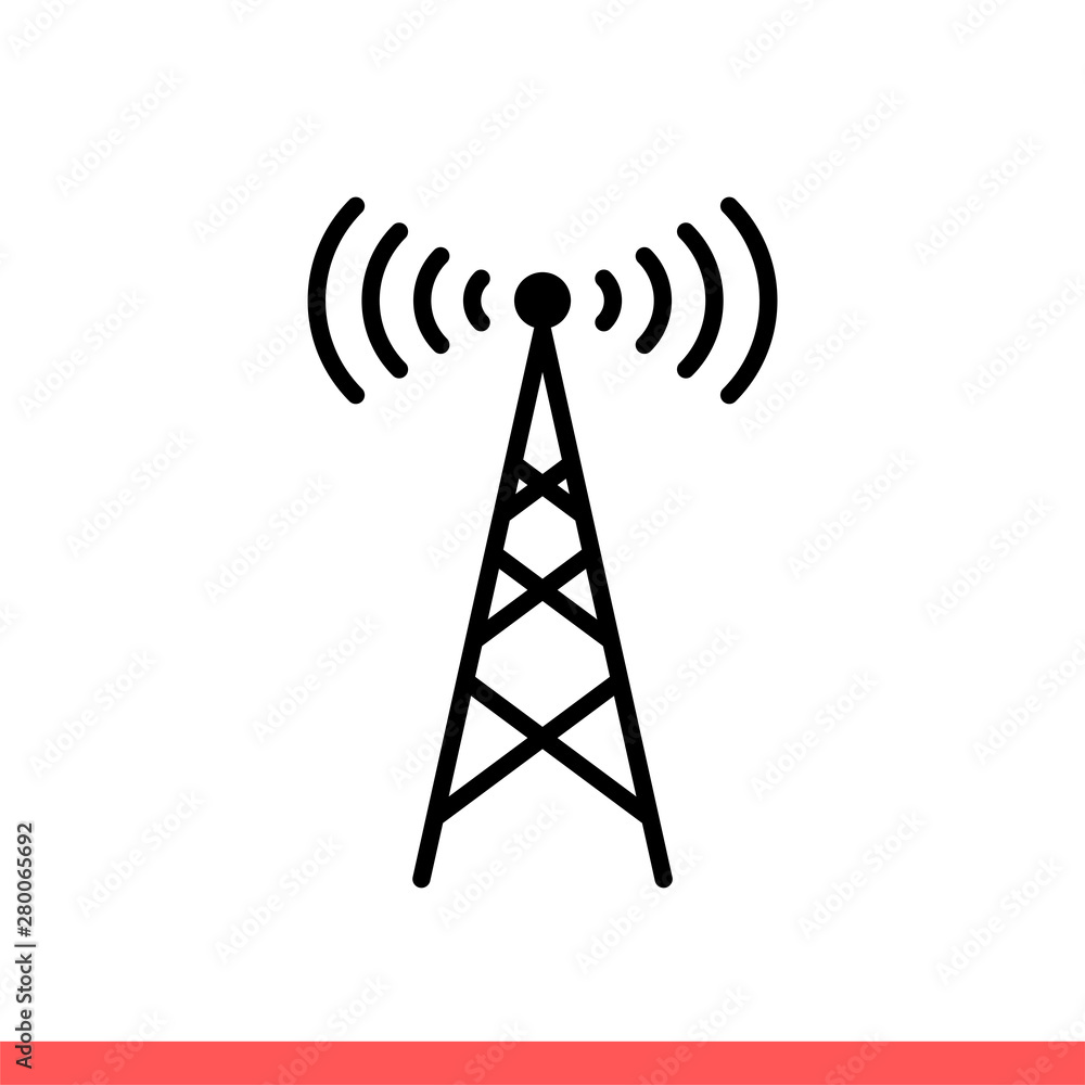 Radio tower icon, transmitter antenna symbol. Simple, flat design isolated on white background for web or mobile app Radio tower icon, transmitter antenna symbol. Simple, flat design isolated on white background for web or mobile app