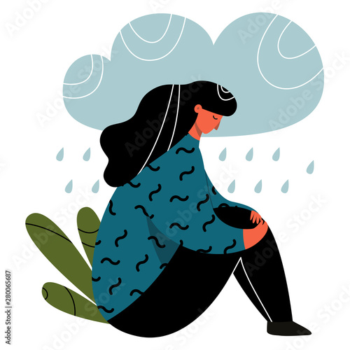 Depressed girl, lonely woman in a grief