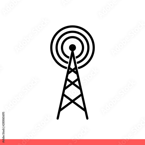 Radio tower icon, transmitter antenna symbol. Simple, flat design isolated on white background for web or mobile app