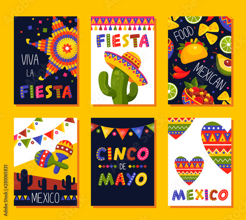 Mexican fiesta card set, festival decoration and design © Vikivector