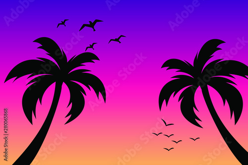 Tropical palm trees silhouette. Summer minimal background