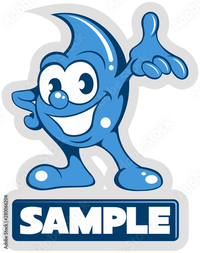 Cartoon style water drop, water drop funny character, vector logo design element.