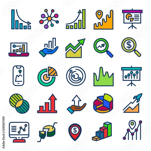 Graph and Diagram icons set. Analytics and SEO symbols. Line style