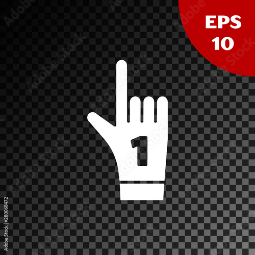 White Number 1 one fan hand glove with finger raised icon isolated on transparent dark background. Symbol of team support in competitions. Vector Illustration