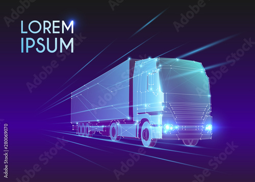 delivery truck technology illustration with hologram effect